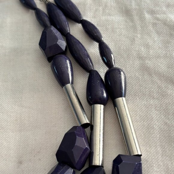 C Wonder Navy Blue Multi-Shape Beaded Statement Necklace – Silver-Tone Accents - Picture 6 of 6